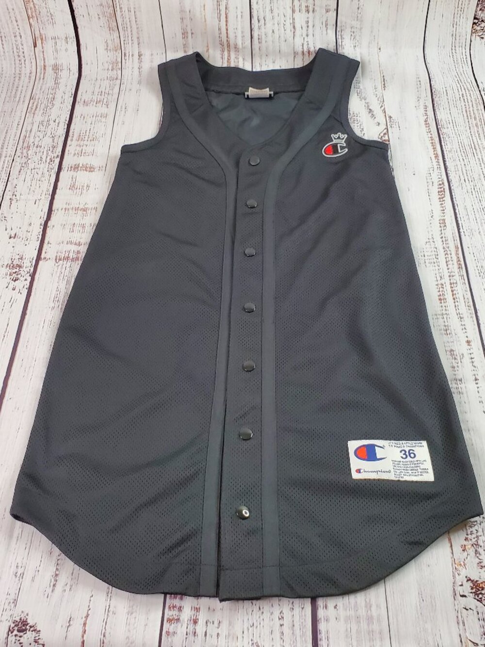 Champion Jersey Dress Womens S Black Snap Button Crown Baseball Blackout Lined